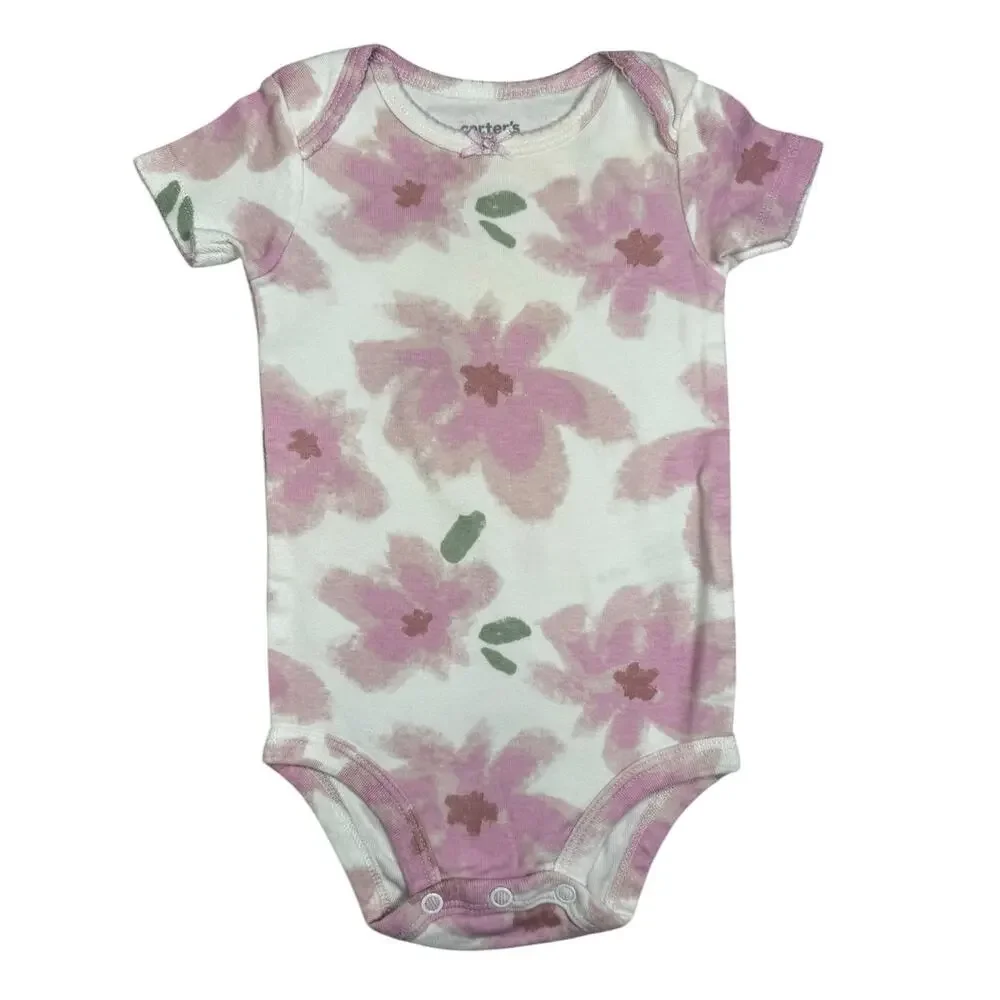 Carters Bodysuit Matching Outfit Baby Girl Flowers Green Purple 6-9 Months